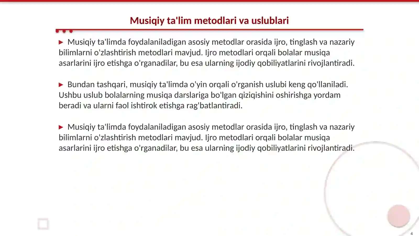 MTTda musiqiy mashg'ulot berish metodikasi bo'yicha ishlarni tashkil qilish 4