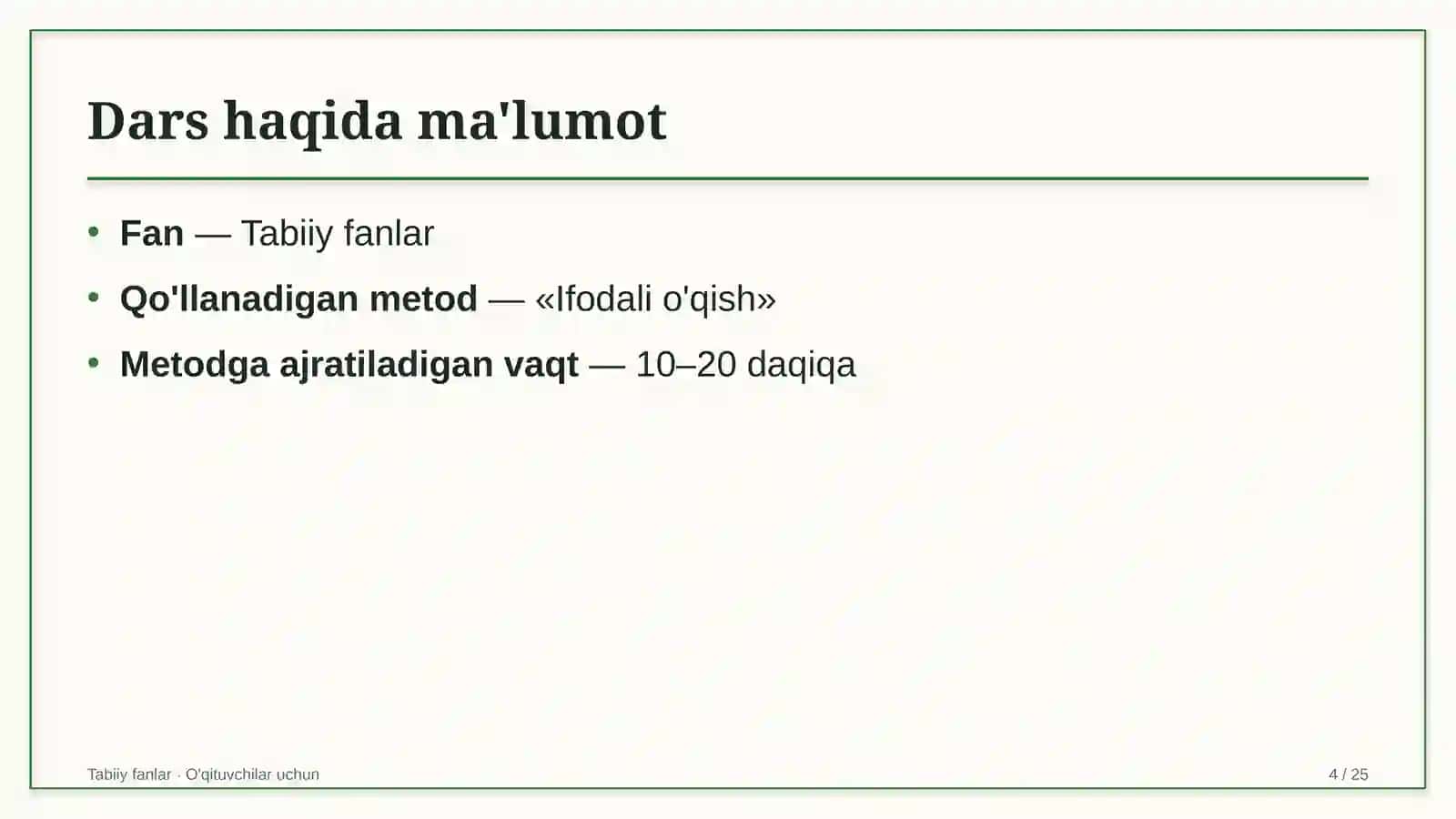 tabiiy fanlar darslarida ifodali o'qish metodidan foydalanish 7514 4