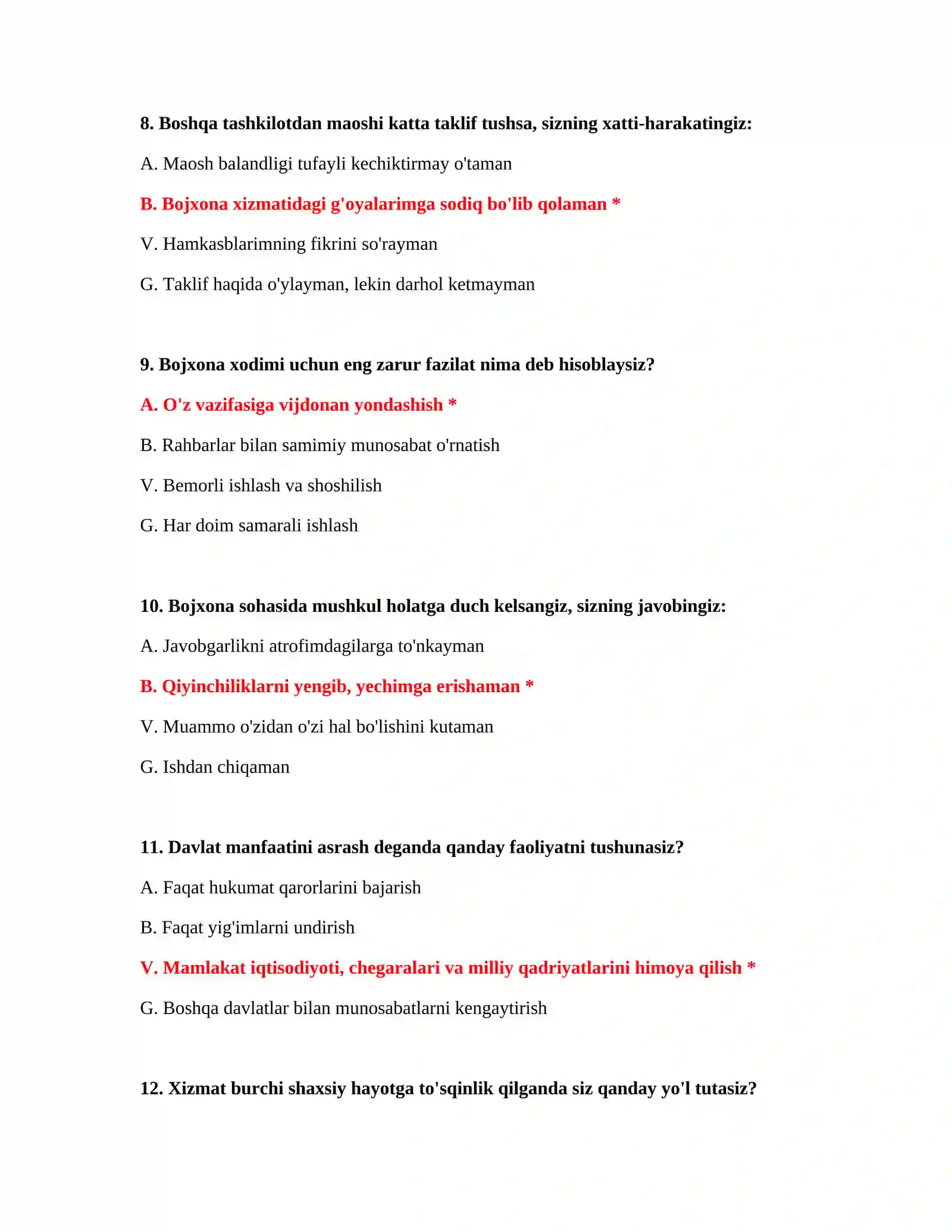 Bojxona test savollari javoblari PDF 4