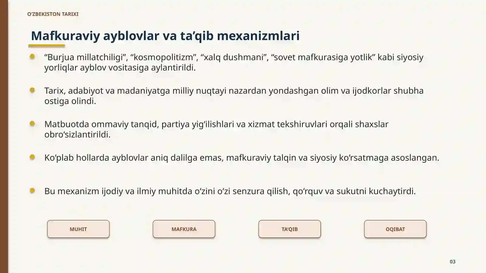 Qatag‘onlarning O‘zbekistongasiy ta’siri (O‘zbekiston tarixi fanidan) 4