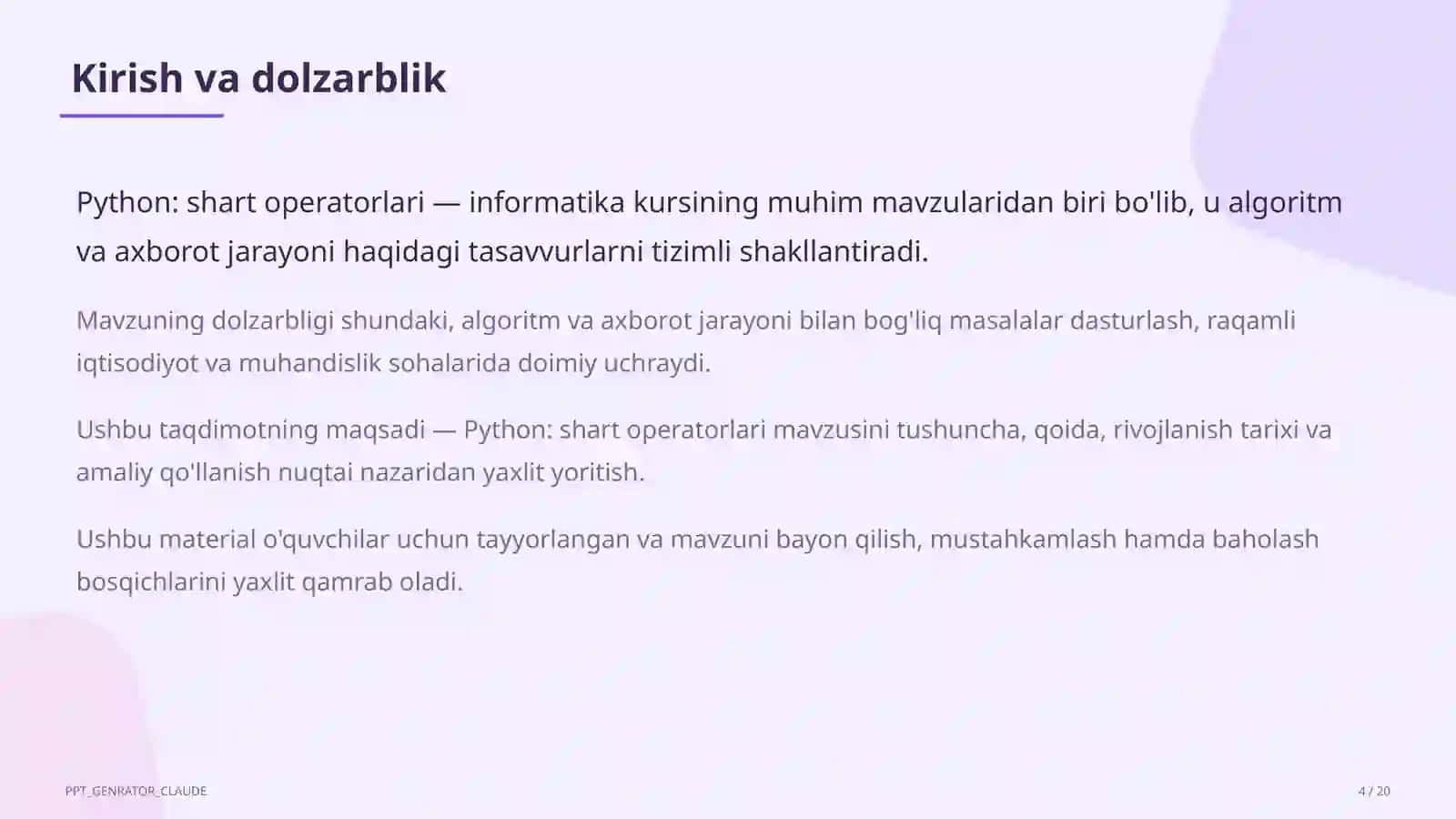Python: shart operatorlari (8-sinf) 4