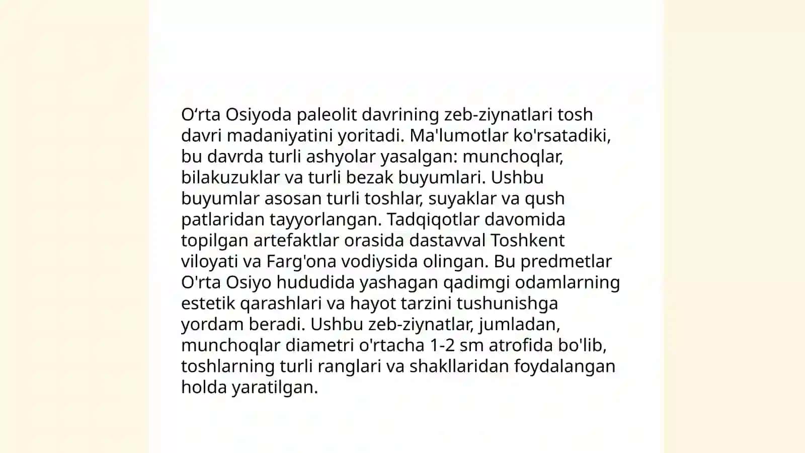 Oʻrta Osiyoda tosh davri zeb ziynat buyumlari 4