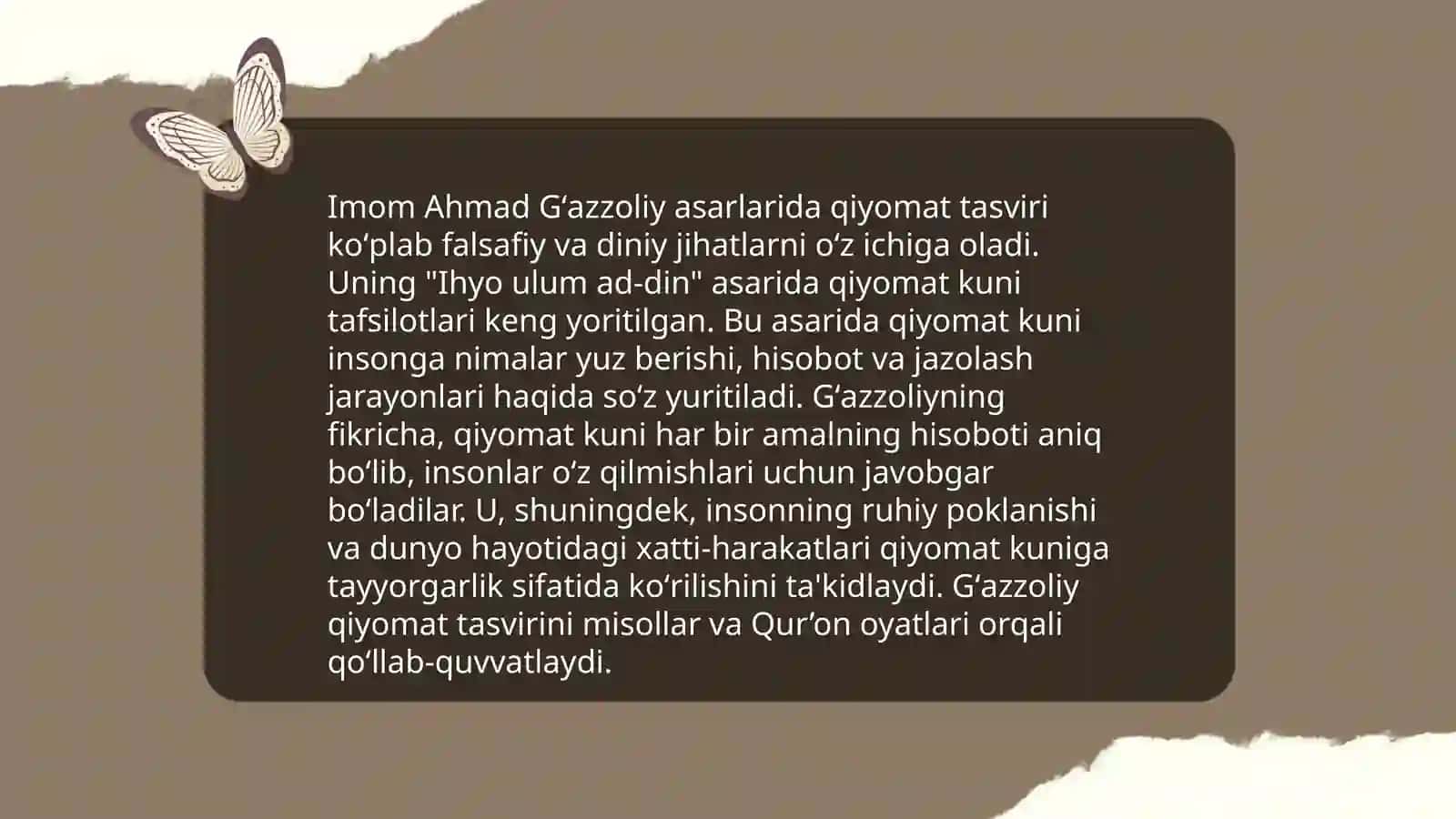 Ahmad Gʻazzoliy ning "Qiyomat va oxirat" asariga slayd 4