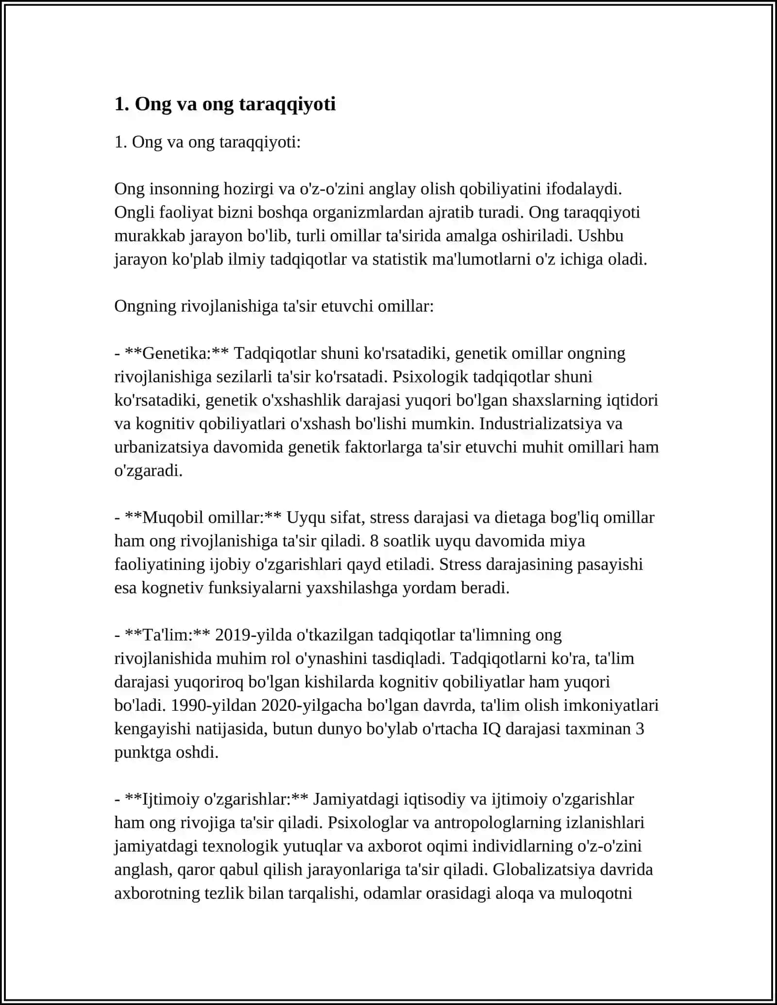 HULQ ATVORNING PISIHALAGIK ASOSI ONG TARAQQIYOTI VA ONGSIZLIK 4