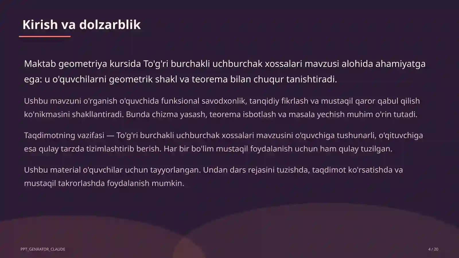 To'g'ri burchakli uchburchak xossalari (7-sinf) 4