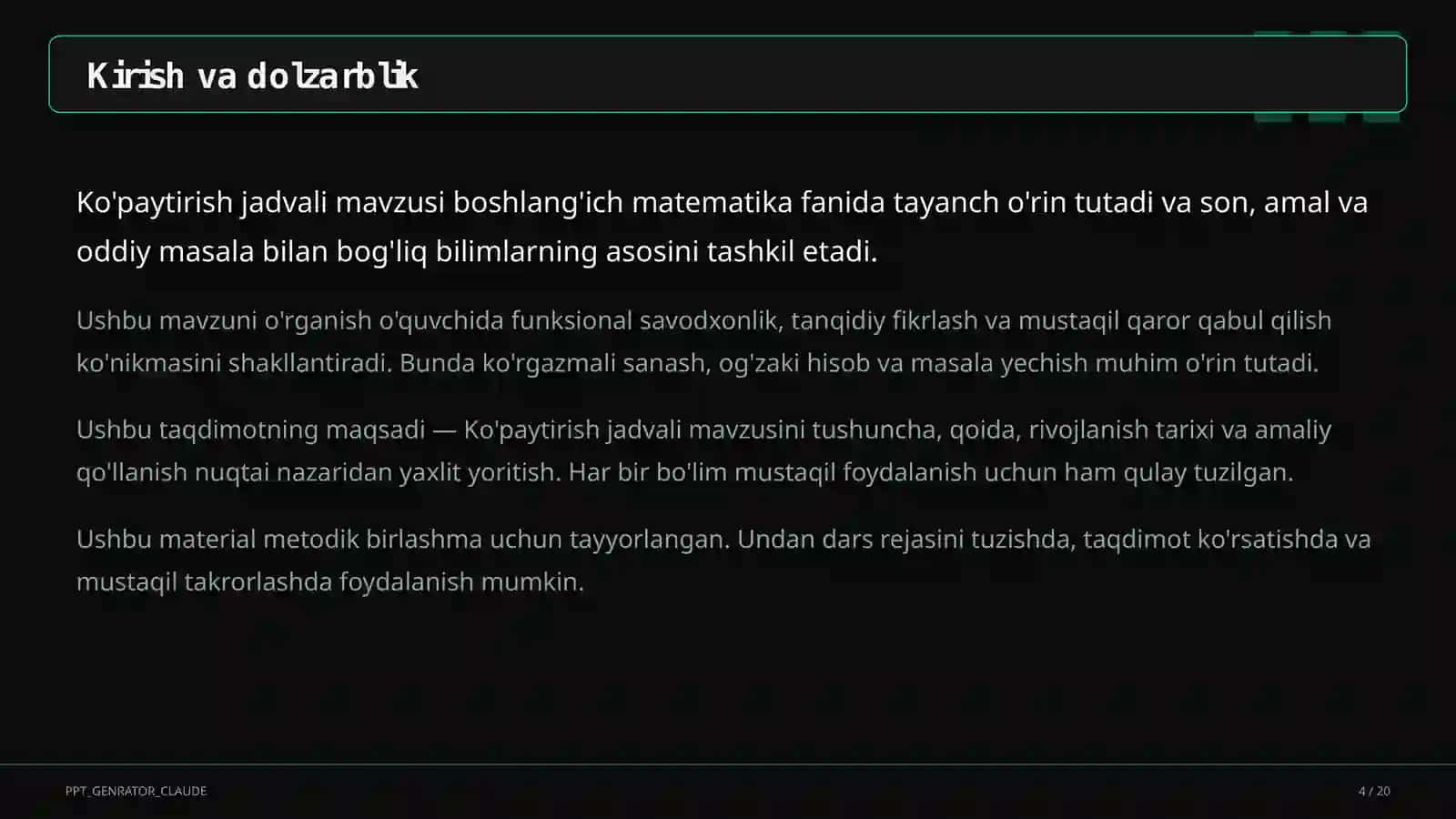 Ko'paytirish jadvali (2-sinf) 4