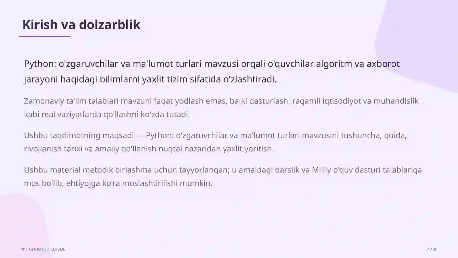 Python: o'zgaruvchilar va ma'lumot turlari (8-sinf) 4