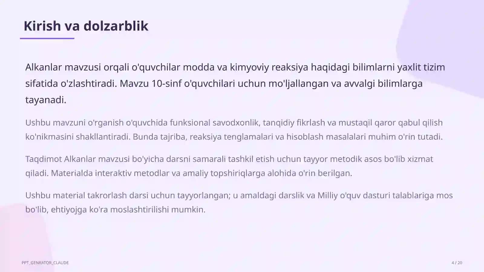 Alkanlar (10-sinf) 4