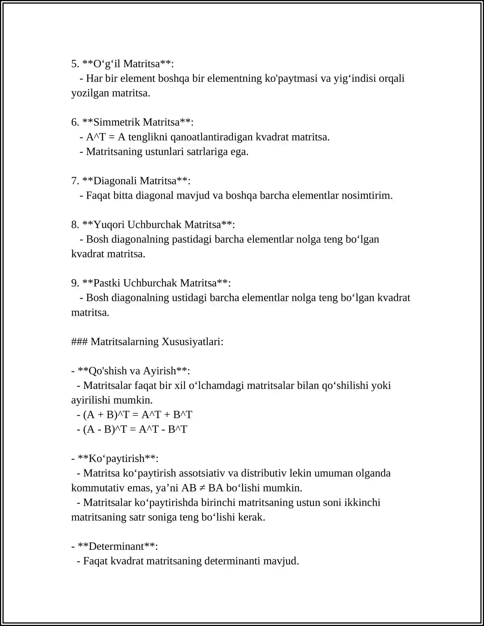 MATRITSA VA ULAR USTIDA AMALLAR 4