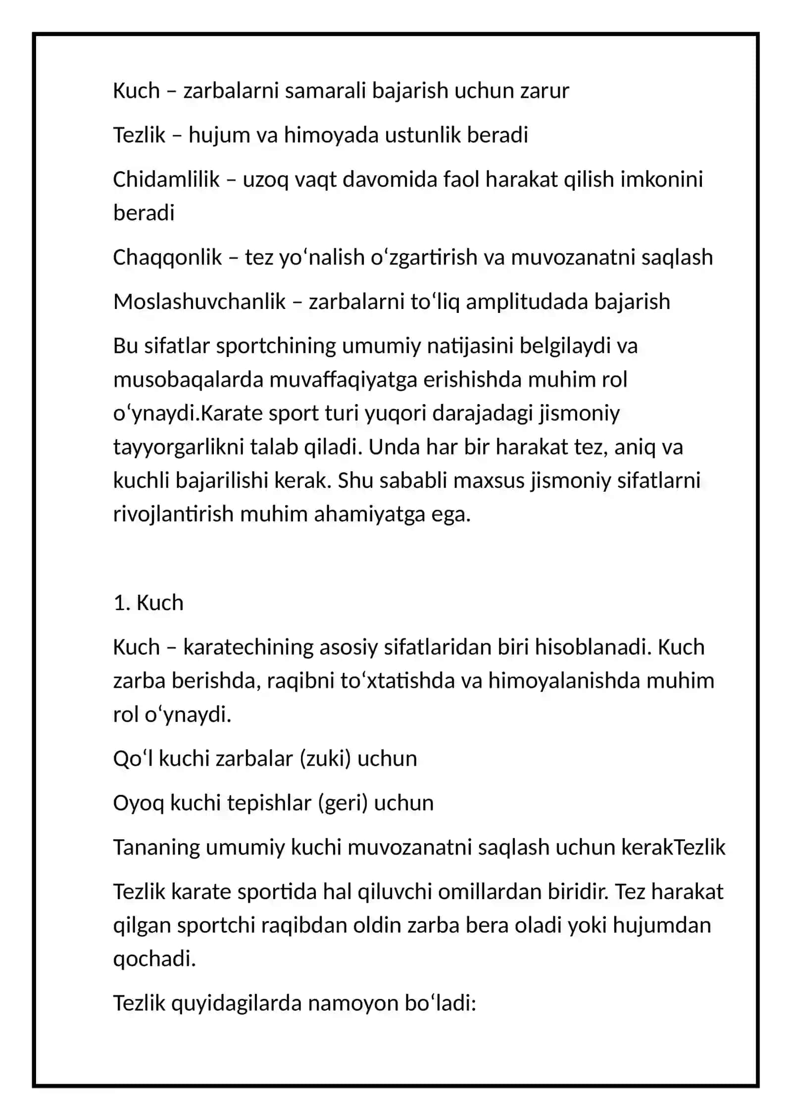 Karateda ma’lumot va maxsus jismoniy sifatlarni rivojlantirish 4