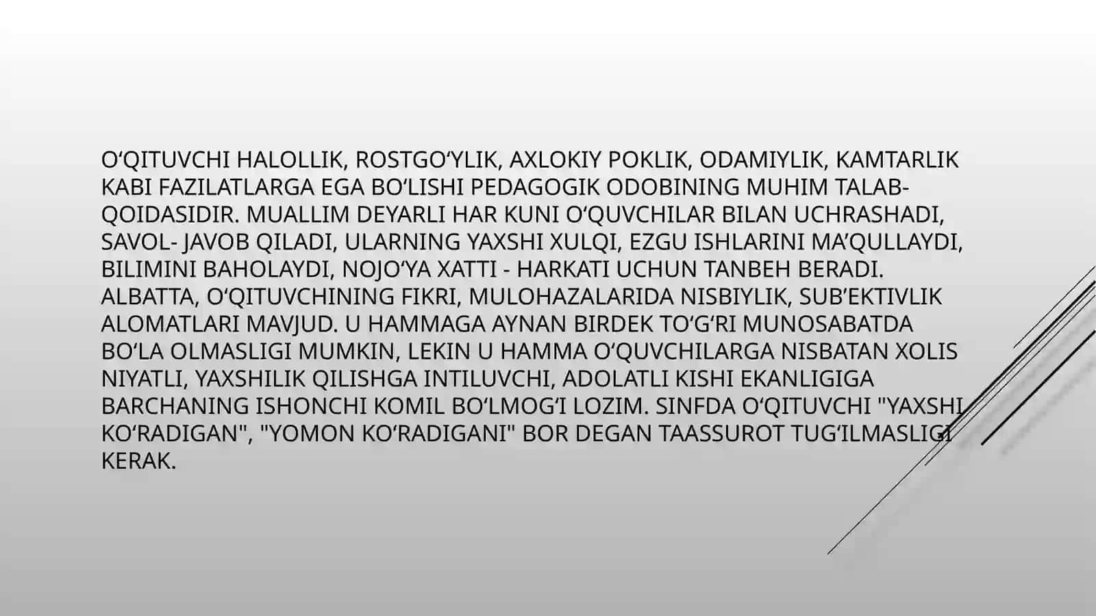 pedagogik odob.pedagogning muomala odobi. Pedagogik texnika. Nutq texnikasi va madaniyadi 4