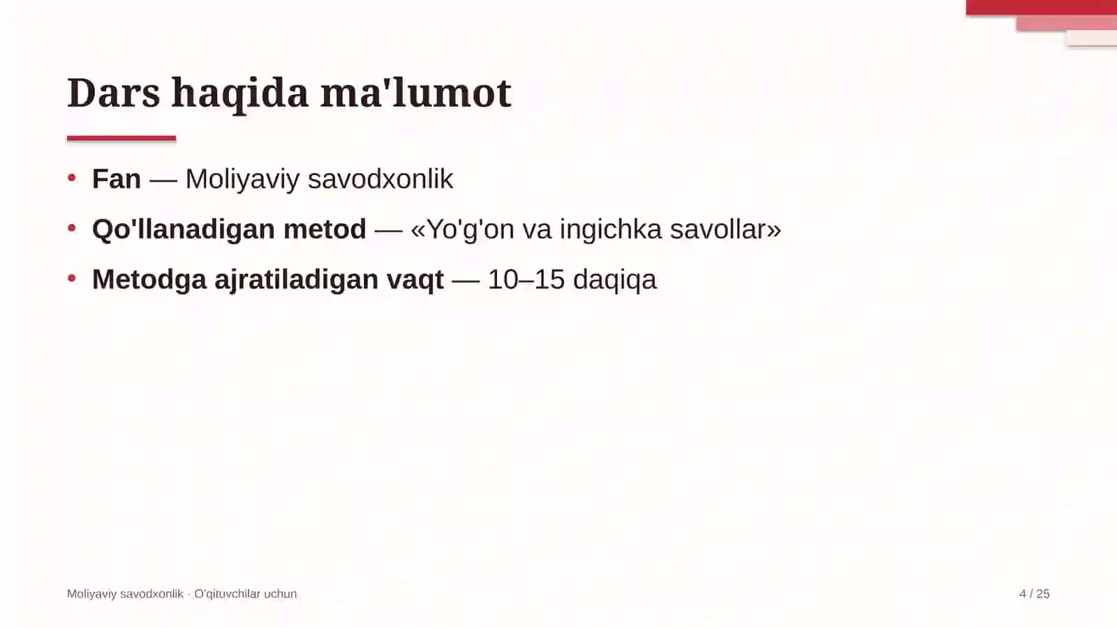 moliyaviy savodxonlik darslarida yo'g'on va ingichka savollar metodidan foydalanish 4962 4