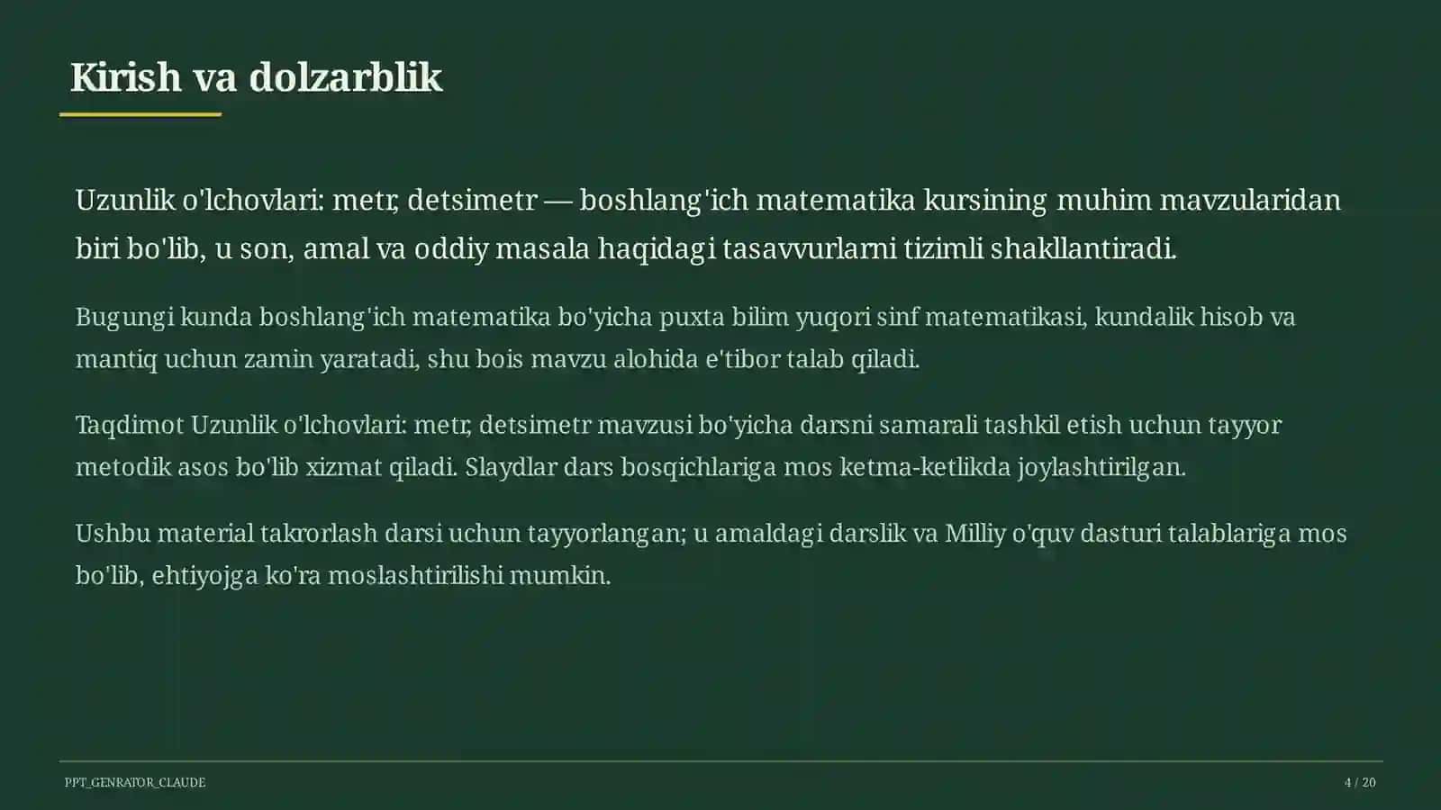 Matematika takrorlash darsi uchun 4