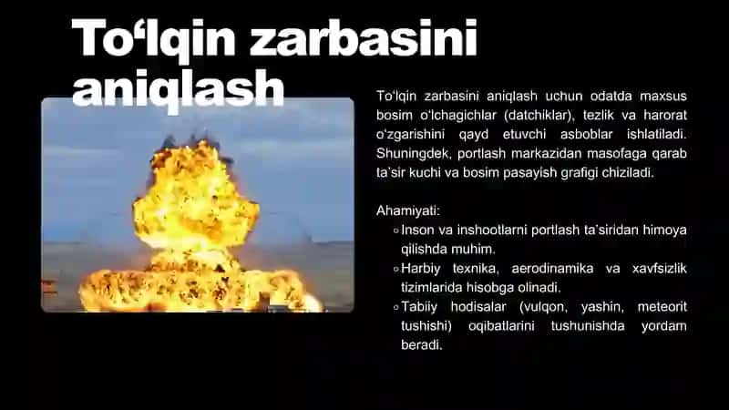 To'lqin zarbi. Jabrlanish zonalari tavsifi. Yorug'lik ajralishi. O'tuvchi nurlar 4