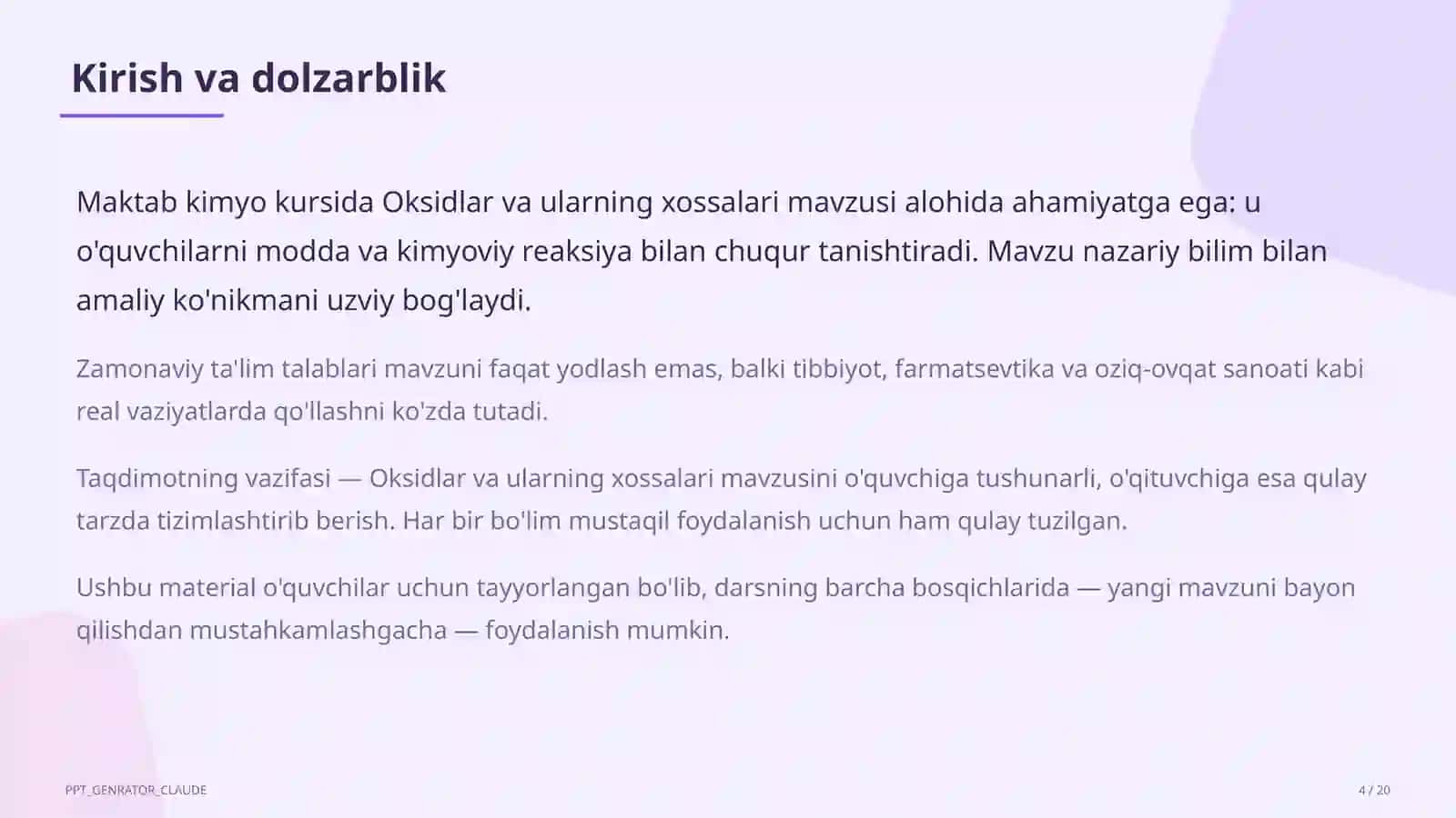 Oksidlar va ularning xossalari (8-sinf) 4
