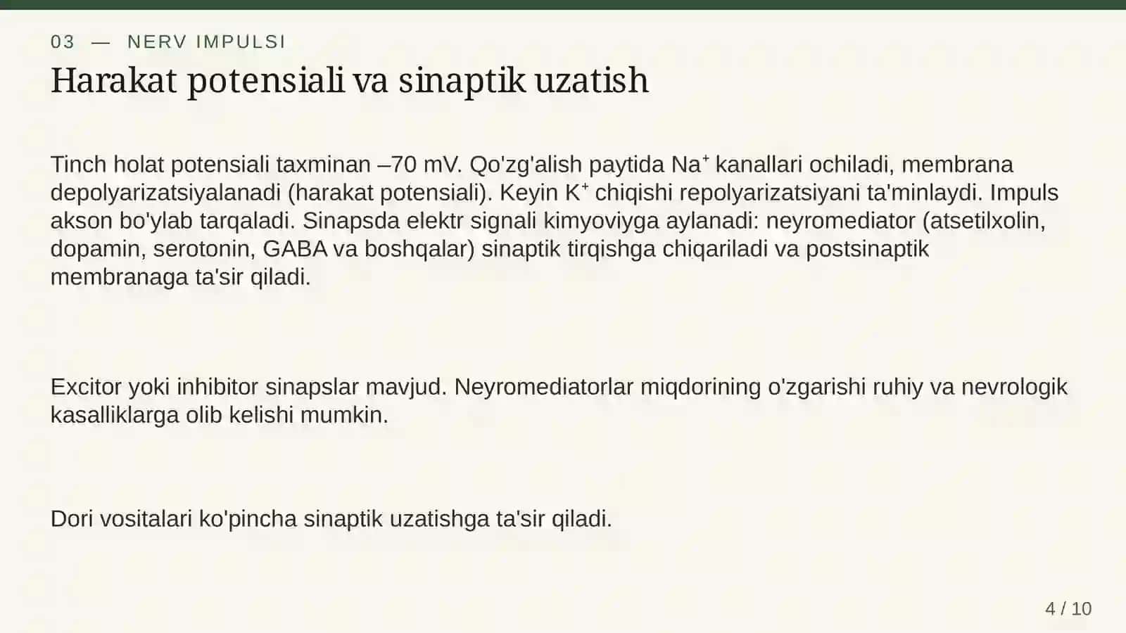 Asab tizimi va inson organizmini boshqarish 4