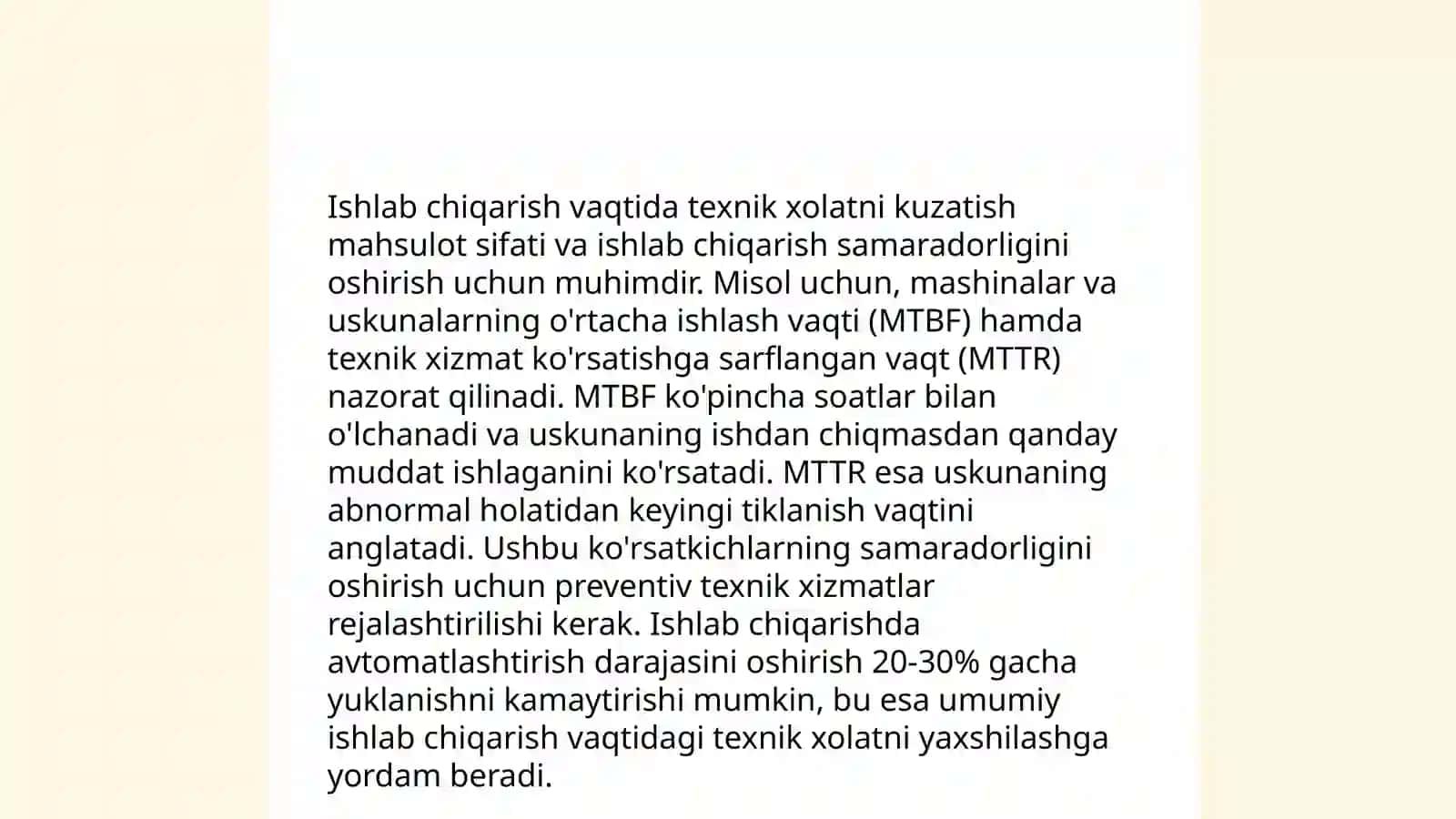 Texnik xolatni ishlash davriga qarab oʻzgarishi. Avtomobilning ishonchlilik koʻrsatkichi 4