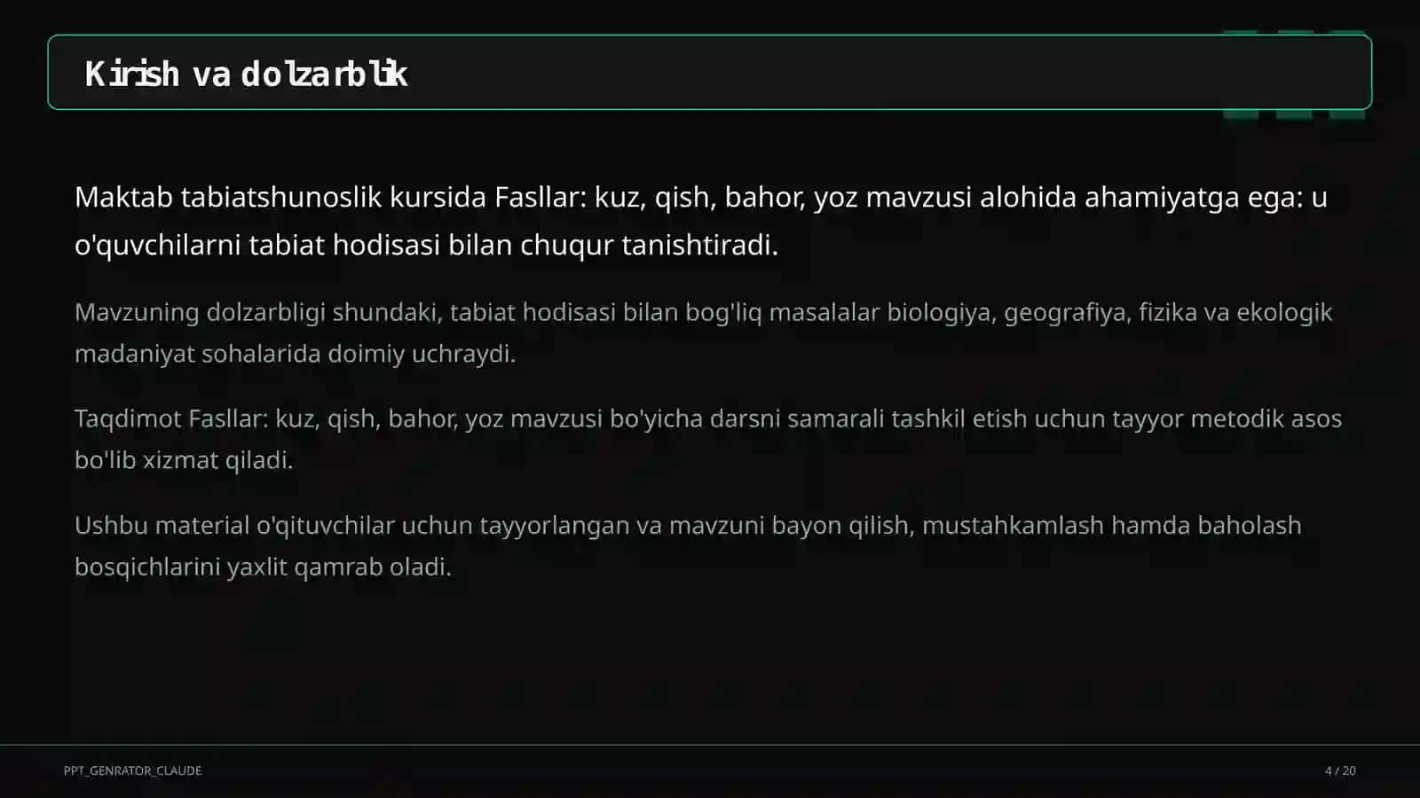 Tabiatshunoslik Dars Rejasi 3