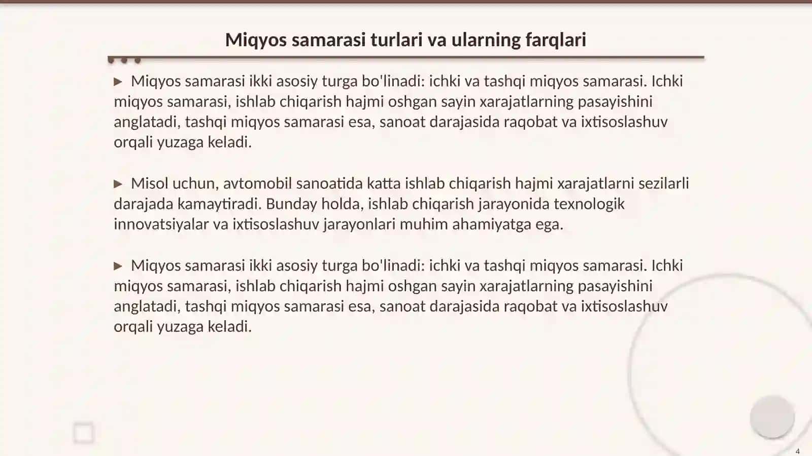 Paul Krugmanning miqiyos samarasi (economies of scale) nazaryasi (Nomukammal raqobat va intra-indurstry savdo) 4