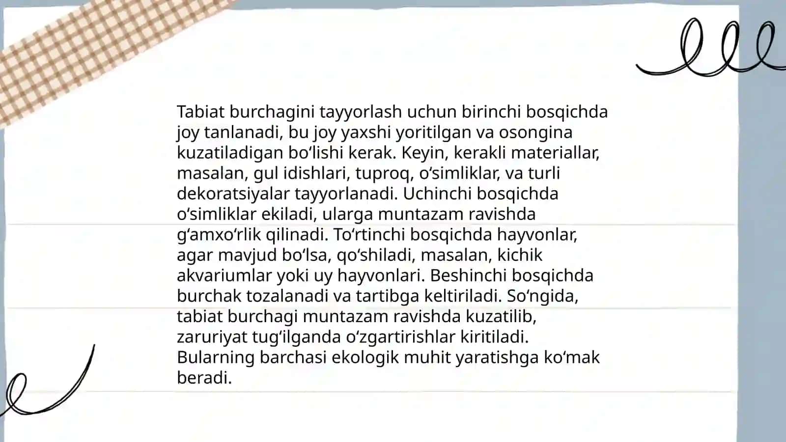 Tabiat burchagini tashkil etish va unga qöyiladigan talablar 4