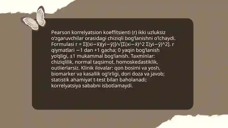 Tibbiy biologik masalalalarni yechishda matematik statistika elementlaridan foydalanib korrelyatsion bogʻlanishlar va regressiya tenglamasi 4