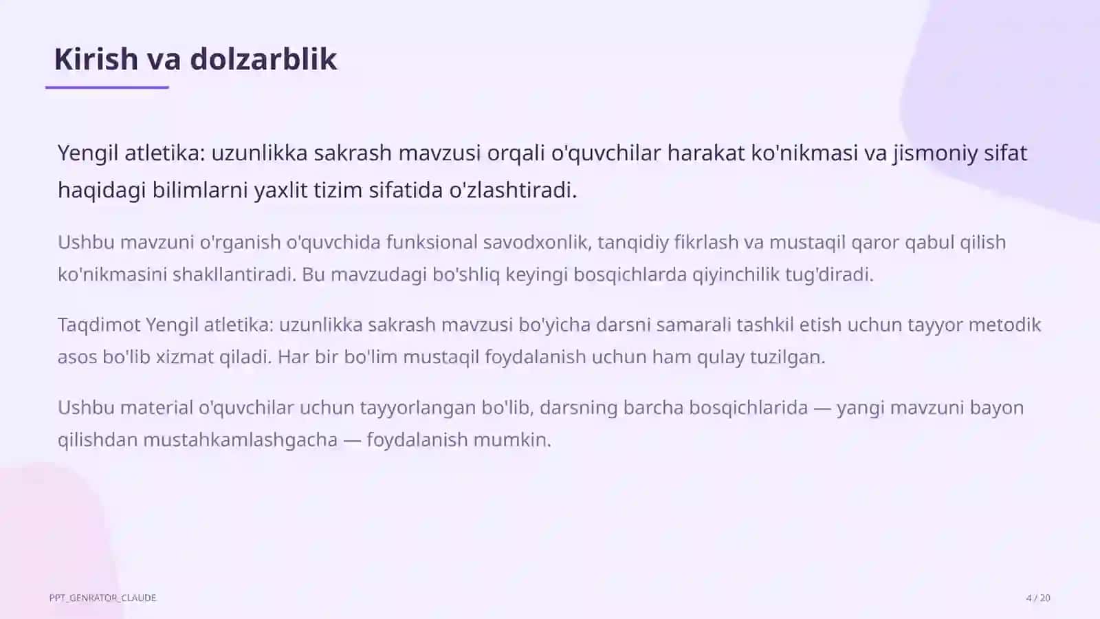 Yengil atletika: uzunlikka sakrash (6-sinf) 4