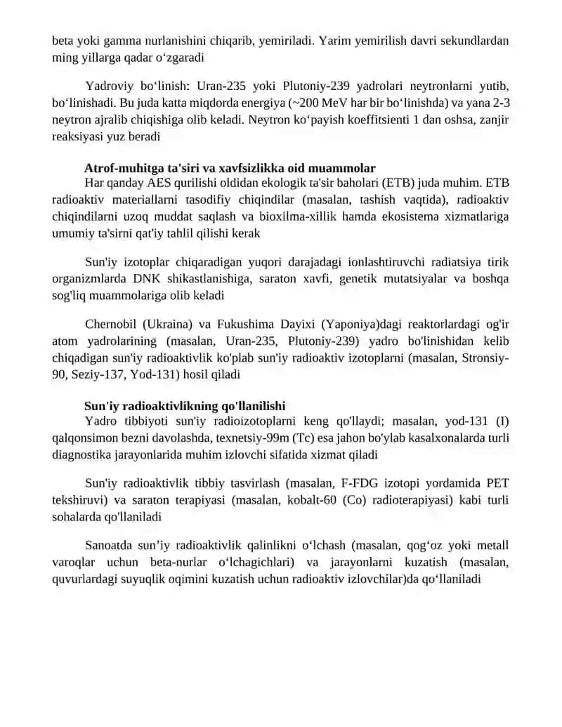 Sun'iy radioaktivlik sun'iy radiaktiv izotoplarining olinishi oğir atom yodrolarning bo'linishi 4