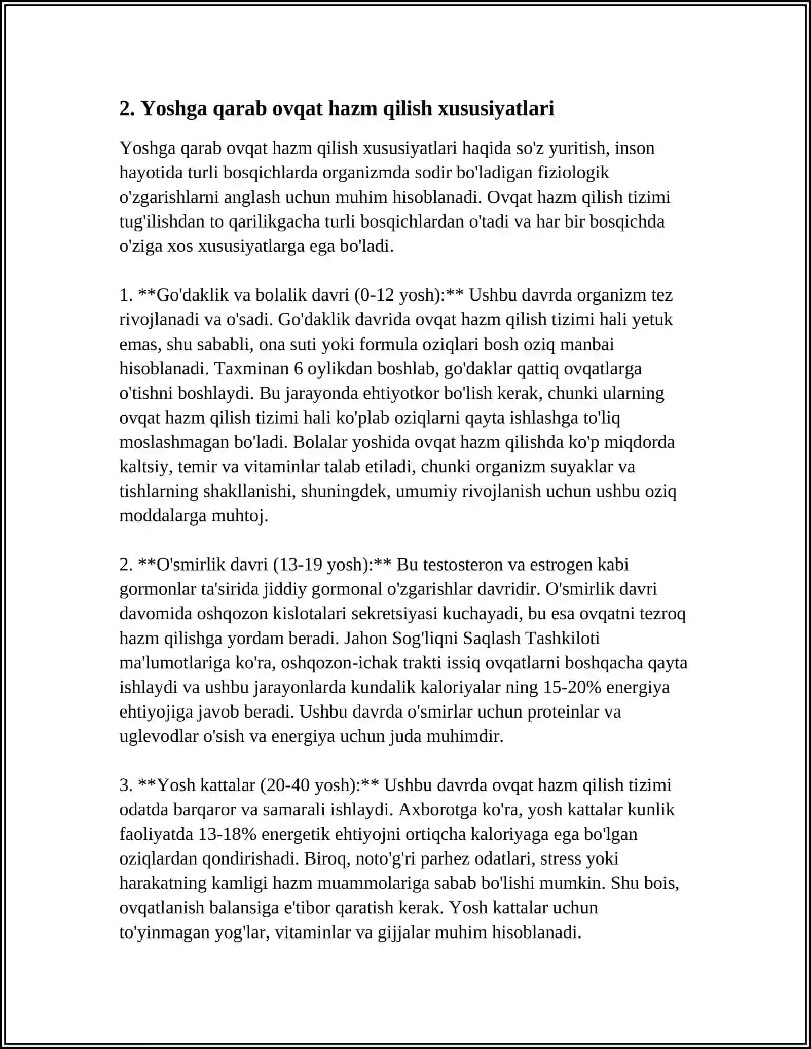 MUSTAQIL ISH Mavzu: OVQAT HAZM QILISHNING YOSH XUSUSIYATLARI OVQATLANISH GIGENYASI 4