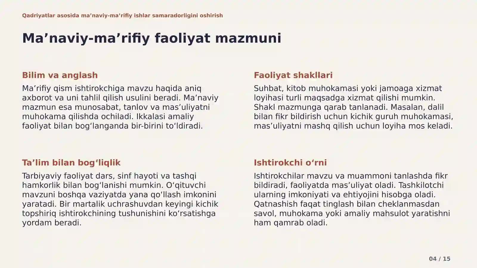 Qadriyatlar asosida ma’naviy-ma’rifiy ishlar 4