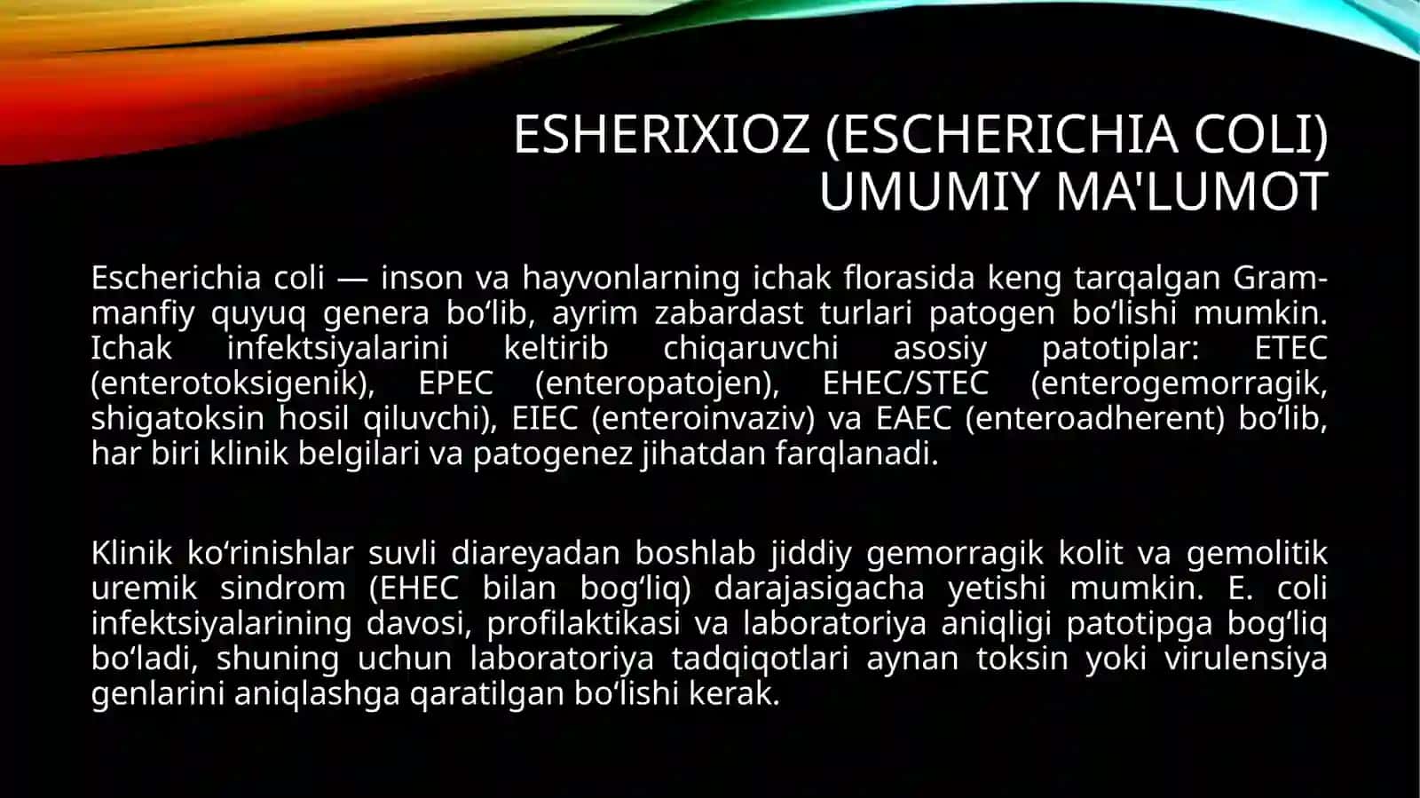 Ichak yuqumli kassalliklari qo'zg'atuvchilari: esherixioz, ichburg' kasalliklarini labaratoriya tashxisi 4