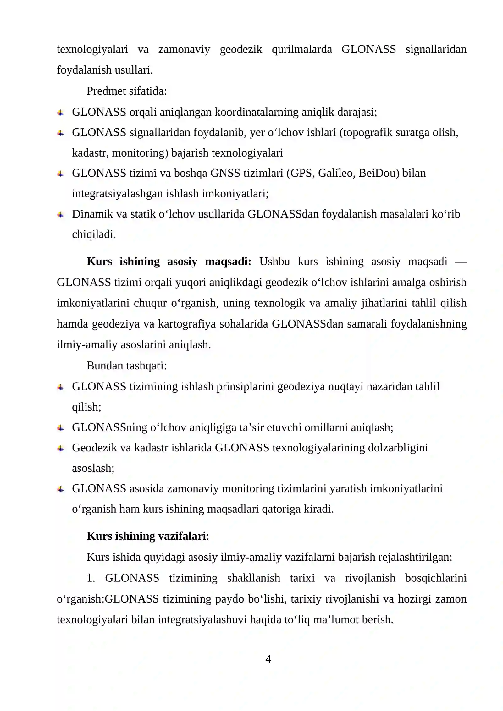GLONASSning geodezik imkoniyatlari KURS ISHI 4