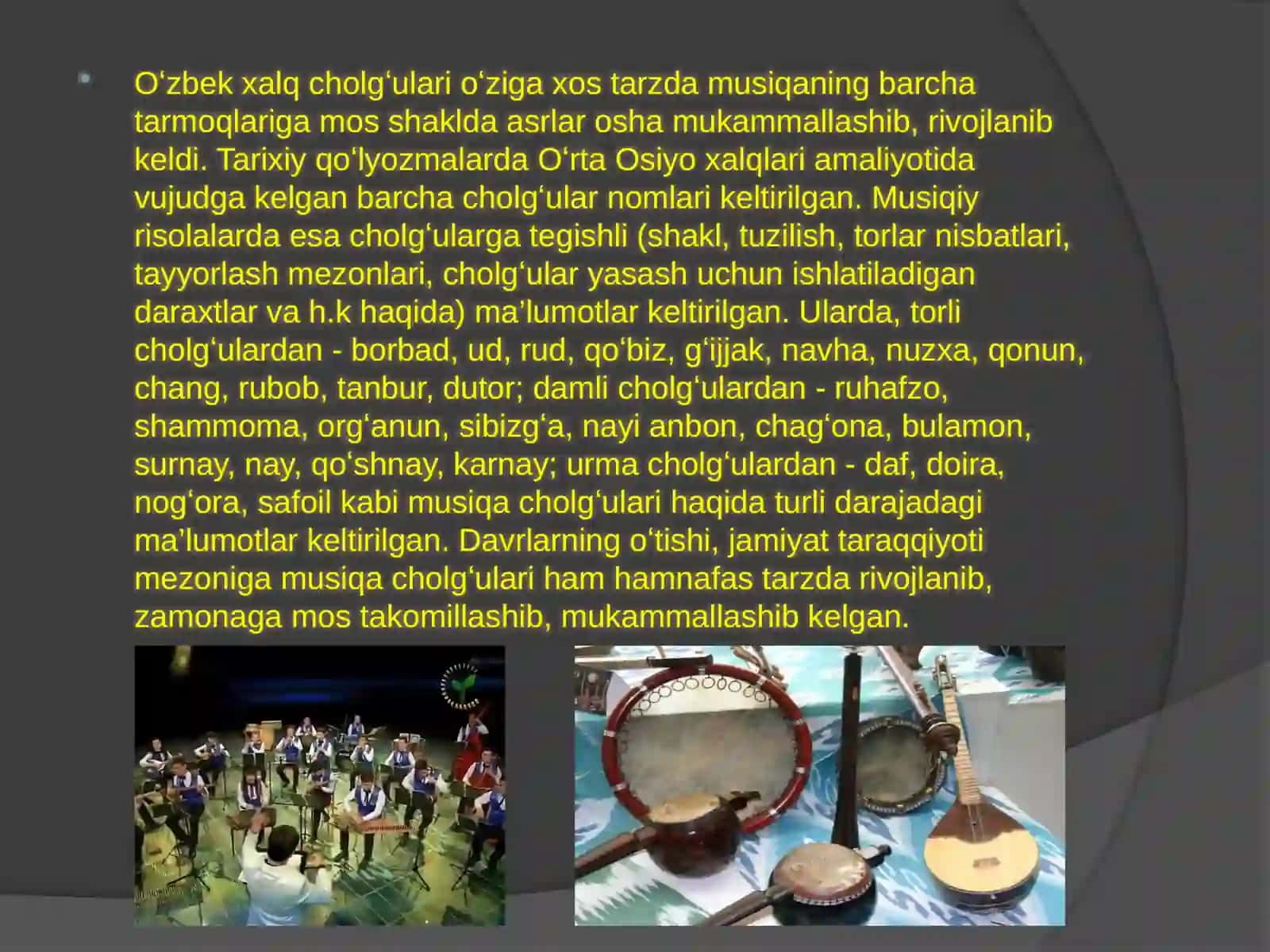 Xalqcholg’ularida ijro imkoniyatlari, tovush xosilqilishvositalari 4