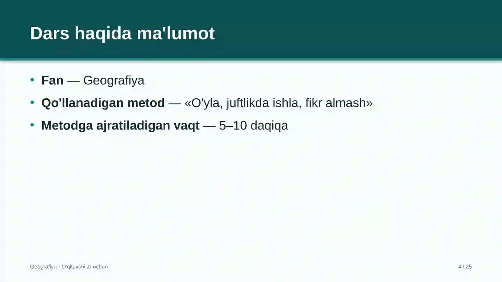geografiya darslarida o'yla juftlikda ishla fikr almash metodidan foydalanish 1813 4