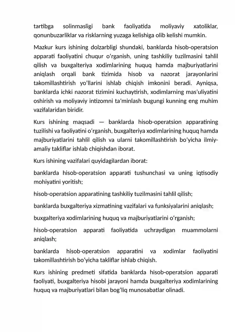 Banklarda hisob-operatsion apparatining tuzilishi va buxgalteriya xodimlarining huquq hamda majburiyatlari. 4