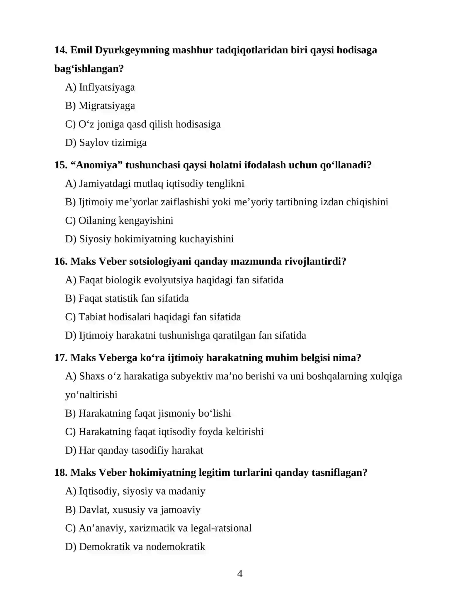 SOTSIOLOGIYA FANIDAN OTM 1-KURS UCHUN 100 TA TEST 4