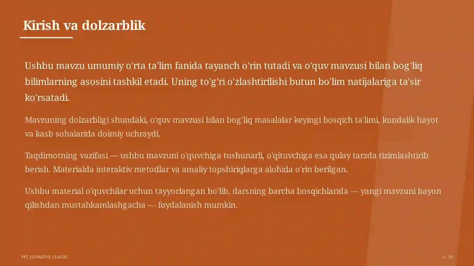 Dars rejasi 4