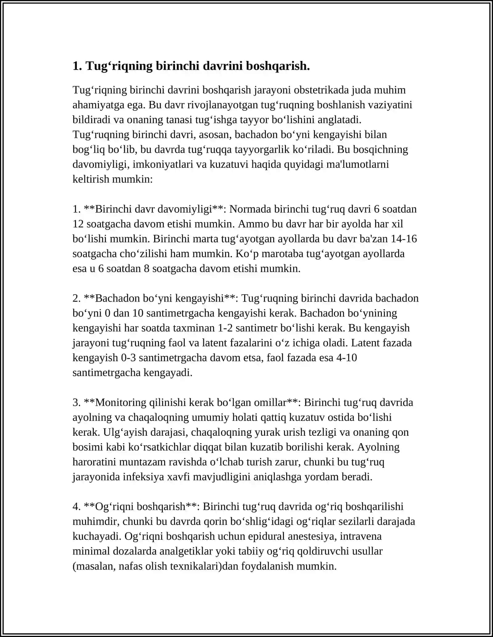 TUG‘RIQDA HAMSHIRANING VAZIFALARI VA PARVARISHI.TUG‘RUQNING 1 VA 2 DAVRLARINI BOSHQARISH.TUG‘RUQ BIOMEXANIZMI 4