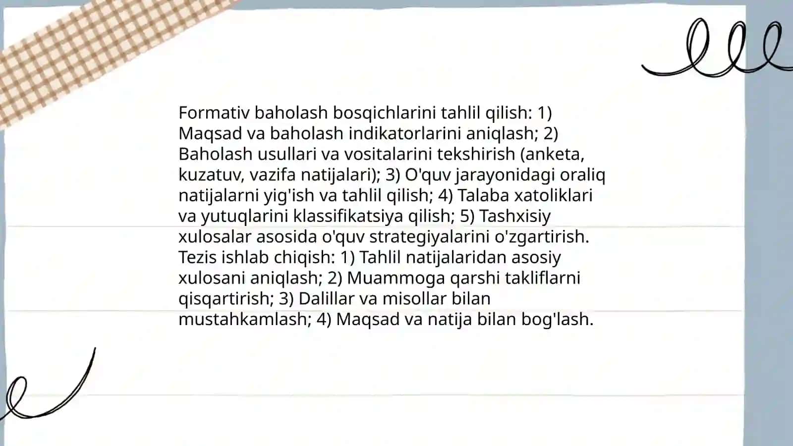 Baholash va ta'limjarayoni bosqichlarini o'rganish va olgan xulosalari asosida tezis tayorrlash 4