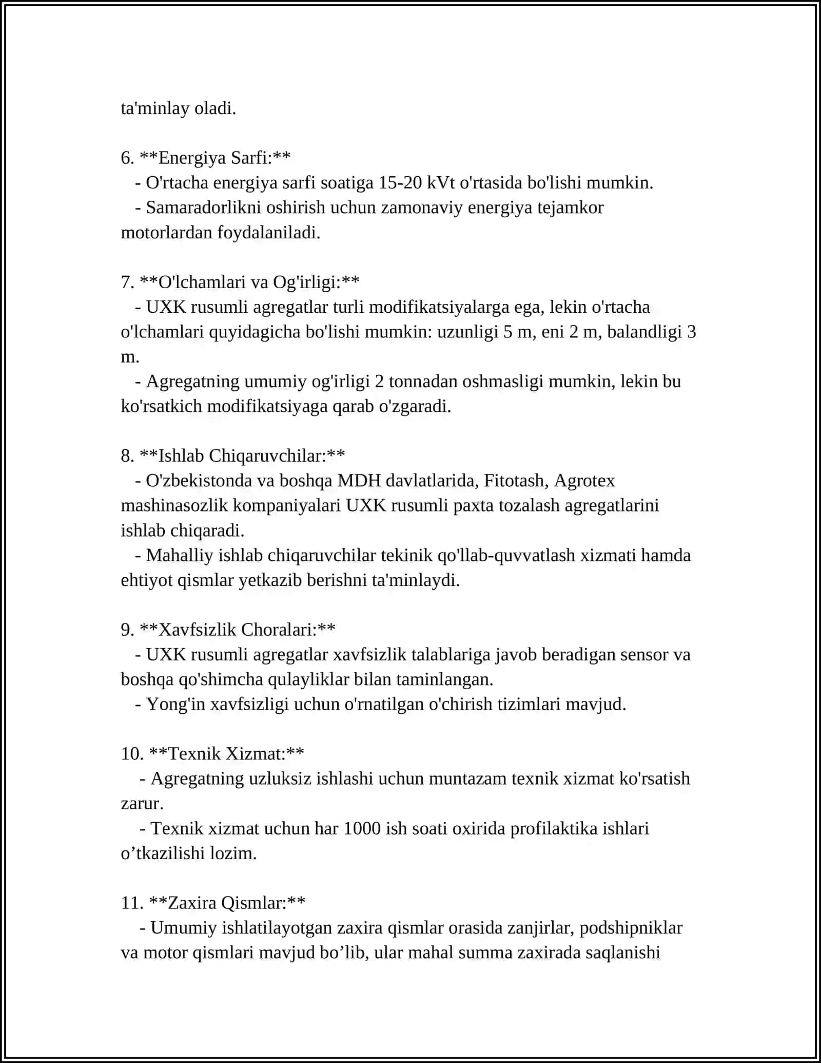 UXK RUSUMLI PAXTA TOZALASH AGREGATI TUZILISHI 4