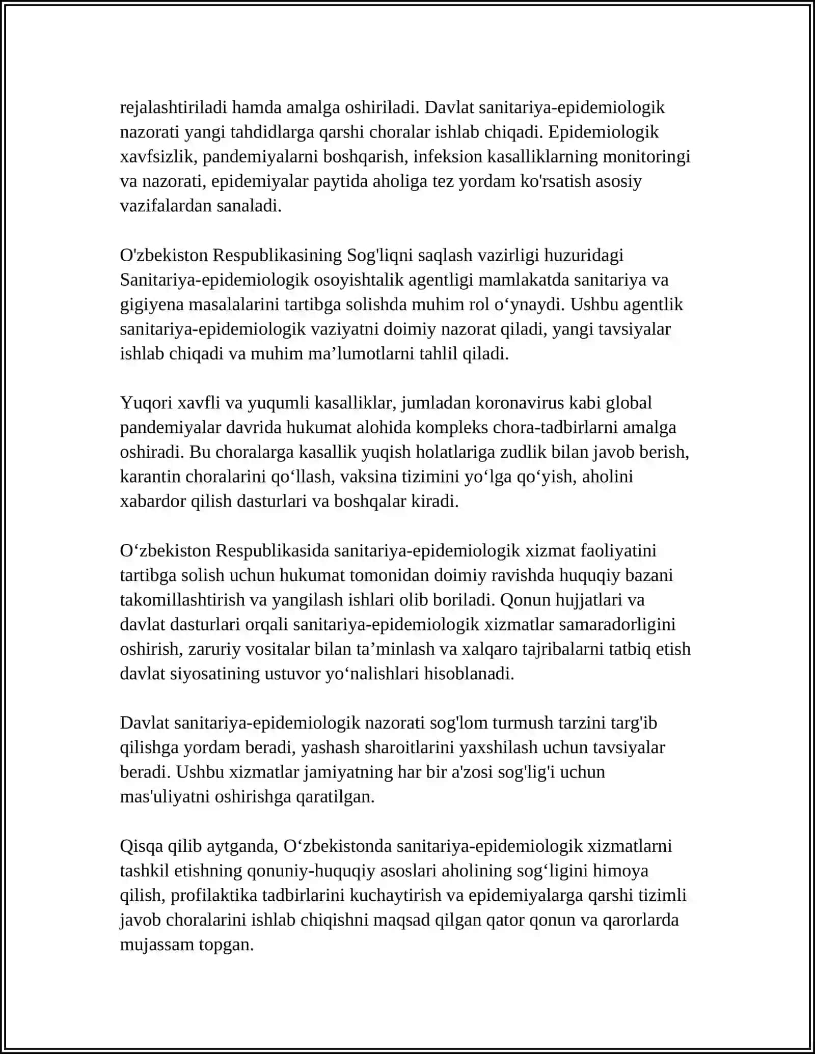 Oʻzbekiston Respublikasida sanitariya-epidemiyalari xizmatini tashkil qilishning asoslari 4