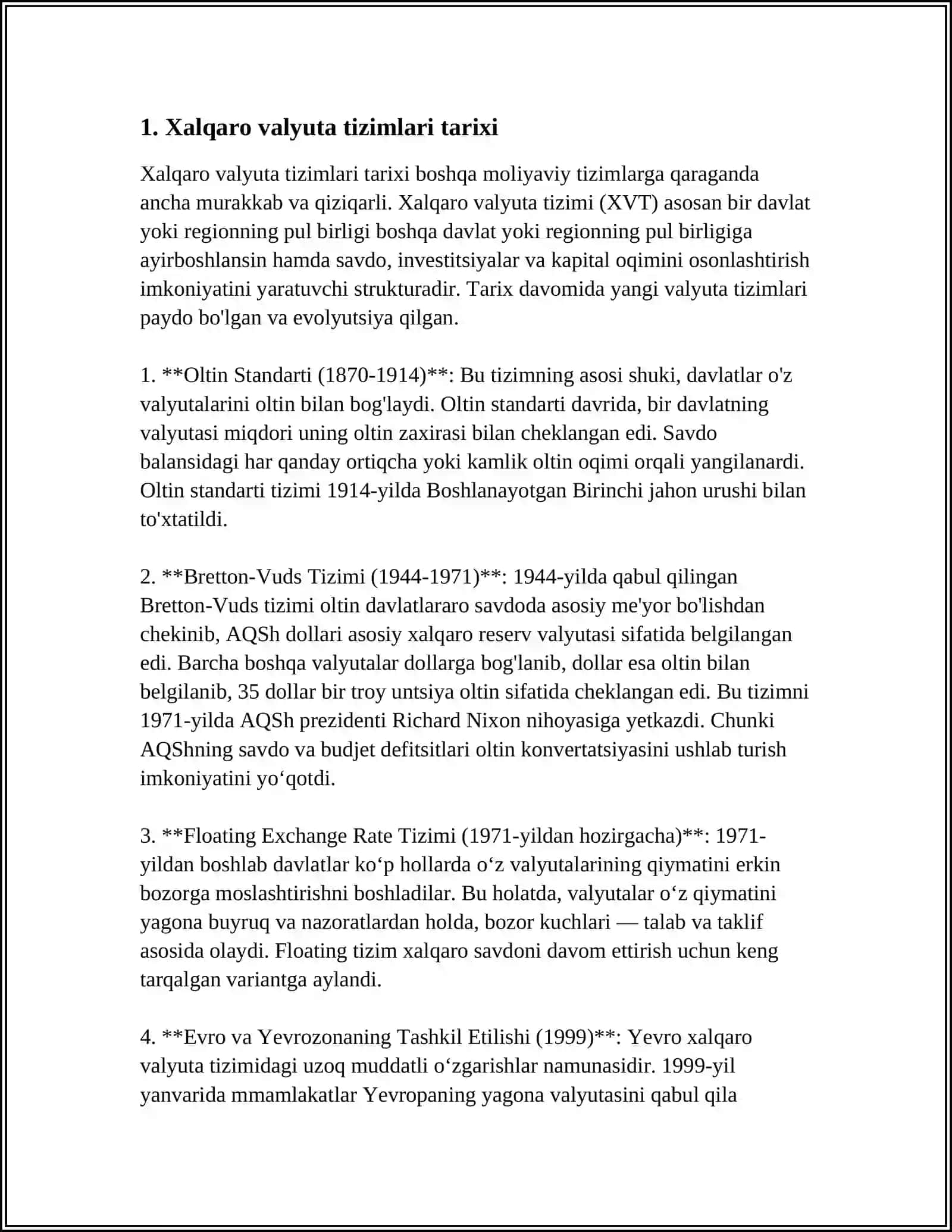XALQARO VALYUTA-KREDIT MUNOSABATLARI VA VALYUTA TIZIMLARI 4