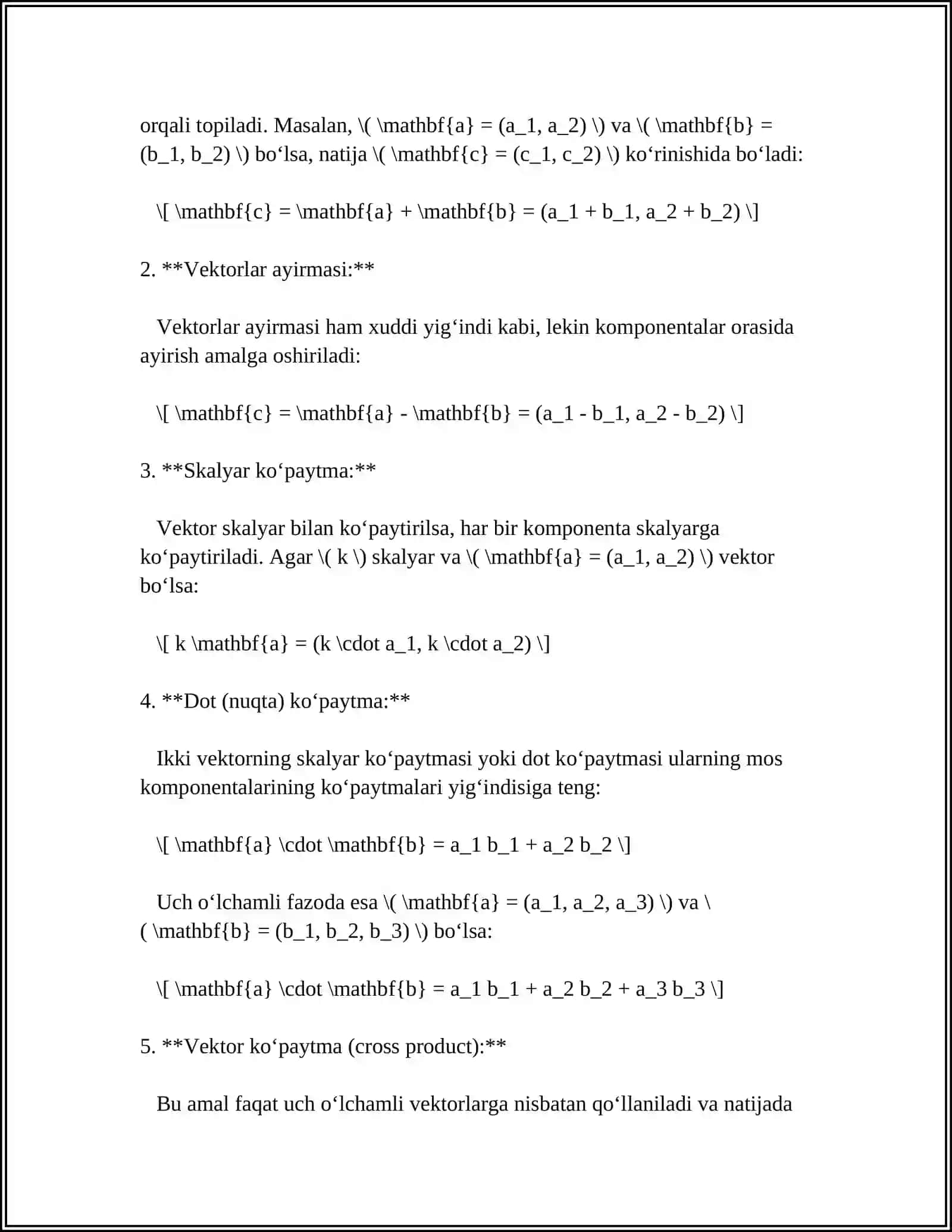 MASHINALI O'QITISH UCHUN CHIZIQLI ALGEBRA. CHIZIQLI ALGEBRA MASALALARINI DASTURLASH 4