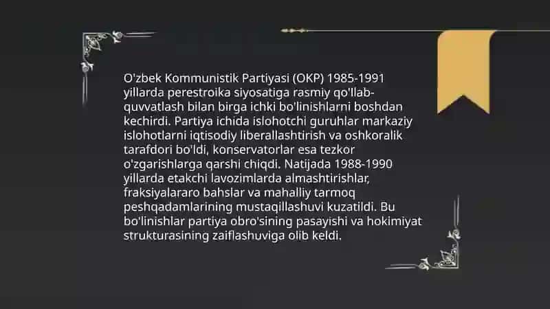 "Qayta qurish" yillarida O'zbekistondagi ijtimoiy-siyosiy vaziyat 4