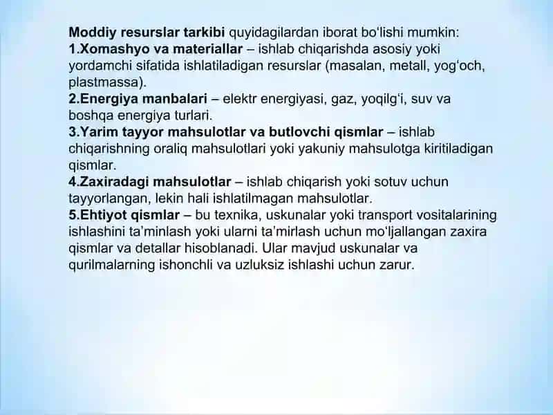 Moddiy resurslar bilan ta’minlanganlik va ulardan foydalanish tahlili 4