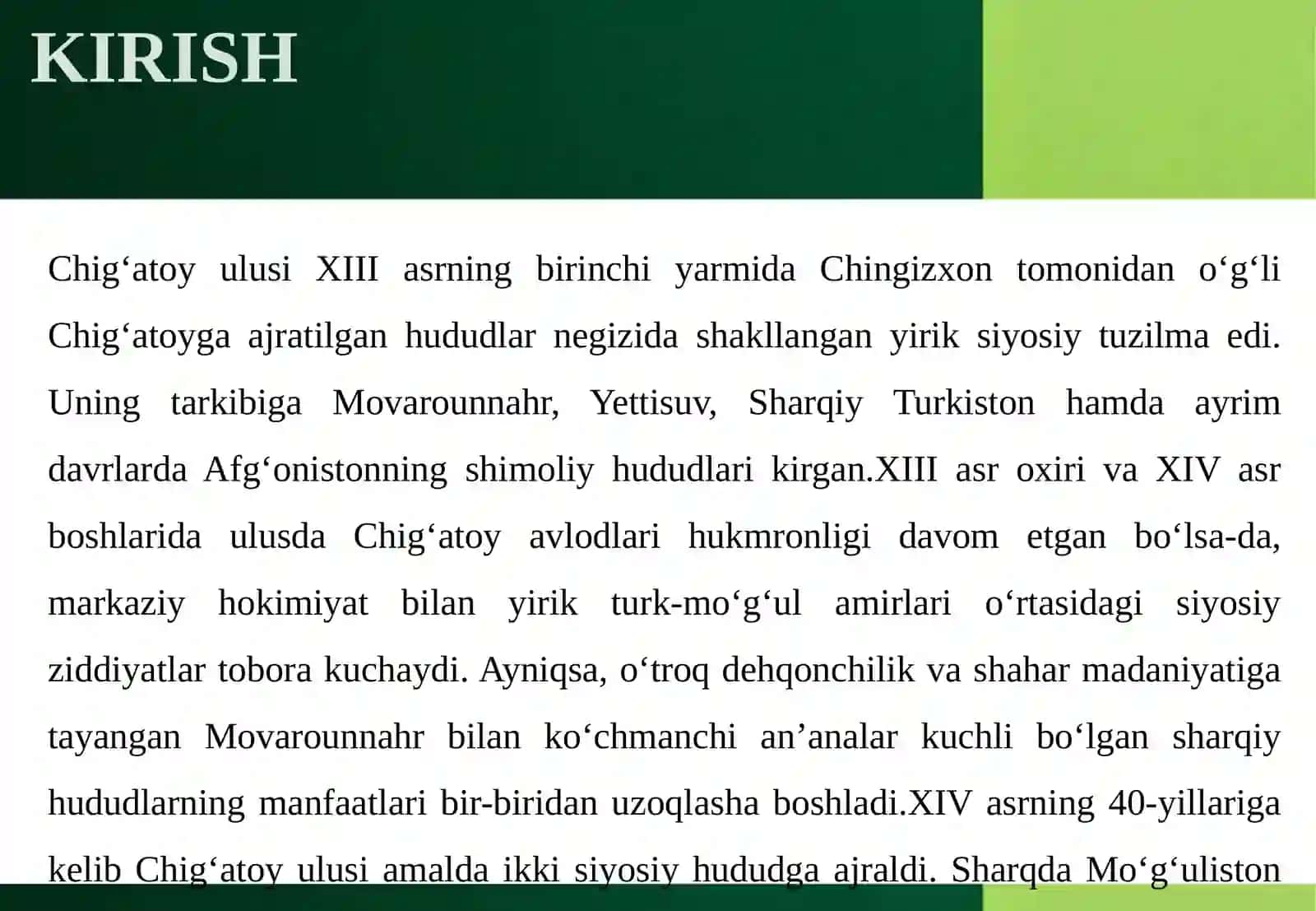 Chig‘atoy ulusining siyosiy parchalanishi va Movarounnahrda mustaqil hokimliklarning shakllanishi 4