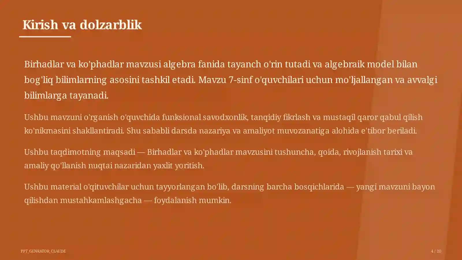 Birhadlar va ko'phadlar (7-sinf) 4