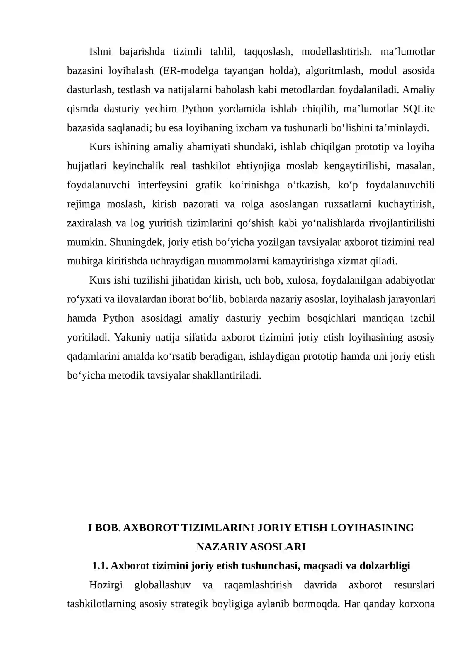 AXBOROT TIZIMLARINI JORIY ETISH LOYIHASI 4