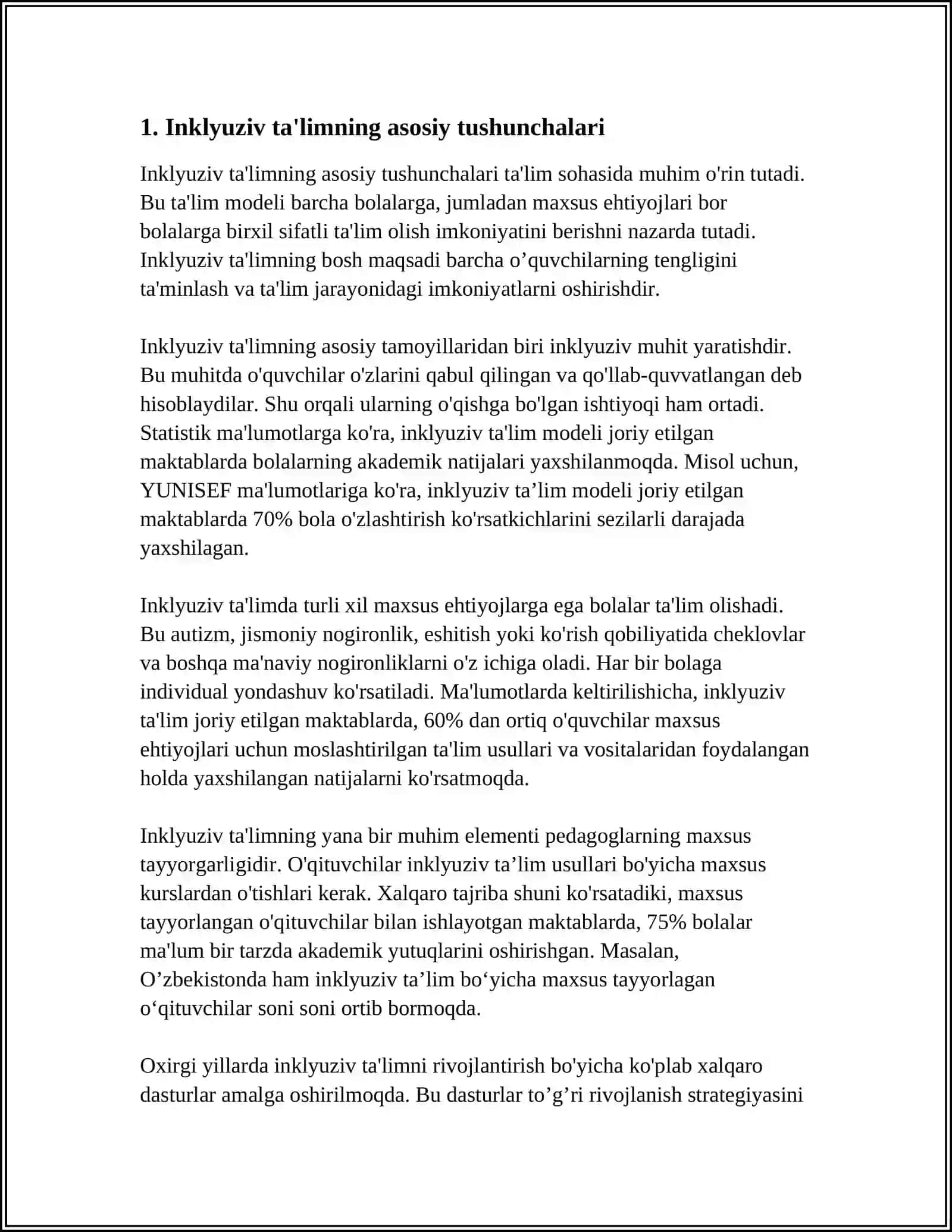 ALOHIDA TAʼLIM EHTIYOJLARI BOʻLGAN SHAXSLARNI INKLYUZIV TAʼLIM KONSEPSIYASINING MOHIYATI VA ASOSIY QOIDALARI 4