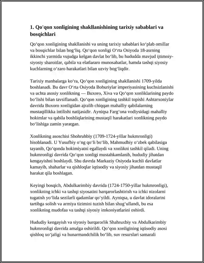 QO'QON XONLIGINING TASHKIL TOPISHI, UNING IJTIMOIY-IQTISODIY HAYOTI 4