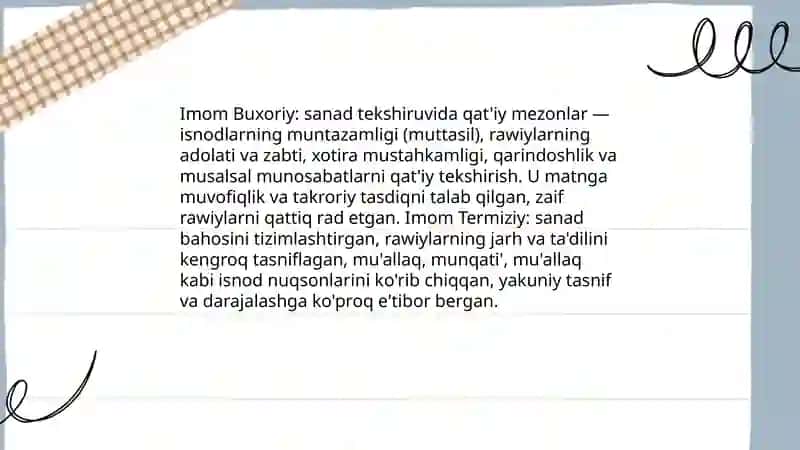 Imom Buxoriy va Imom Termiziyning hadis ilmiga qo'shgan hissalarini qiyosiy tahlili 4